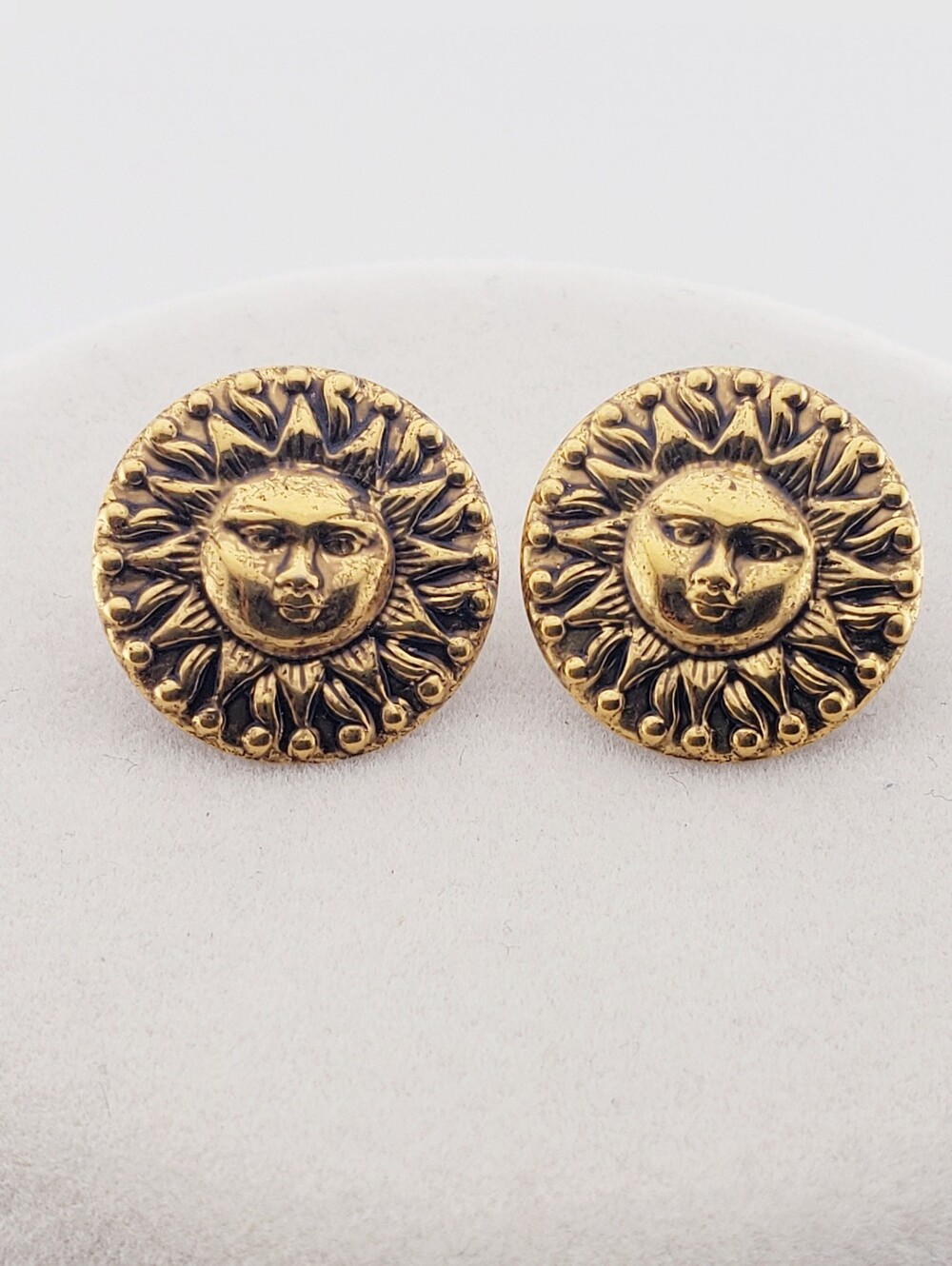 Cute Simply Whispers Celestial Sun Faces Gold Tone Button Disc Post Earrings
